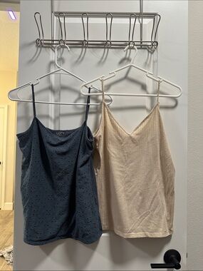LOFT large Navy Eyelet Camisole & Cream Ribbed Cami Set